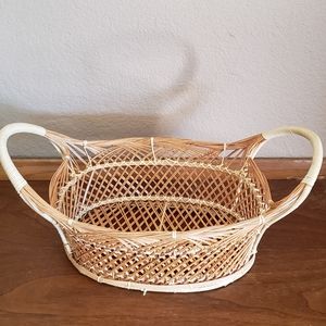Vintage Wicker Peacock Open Weave Basket